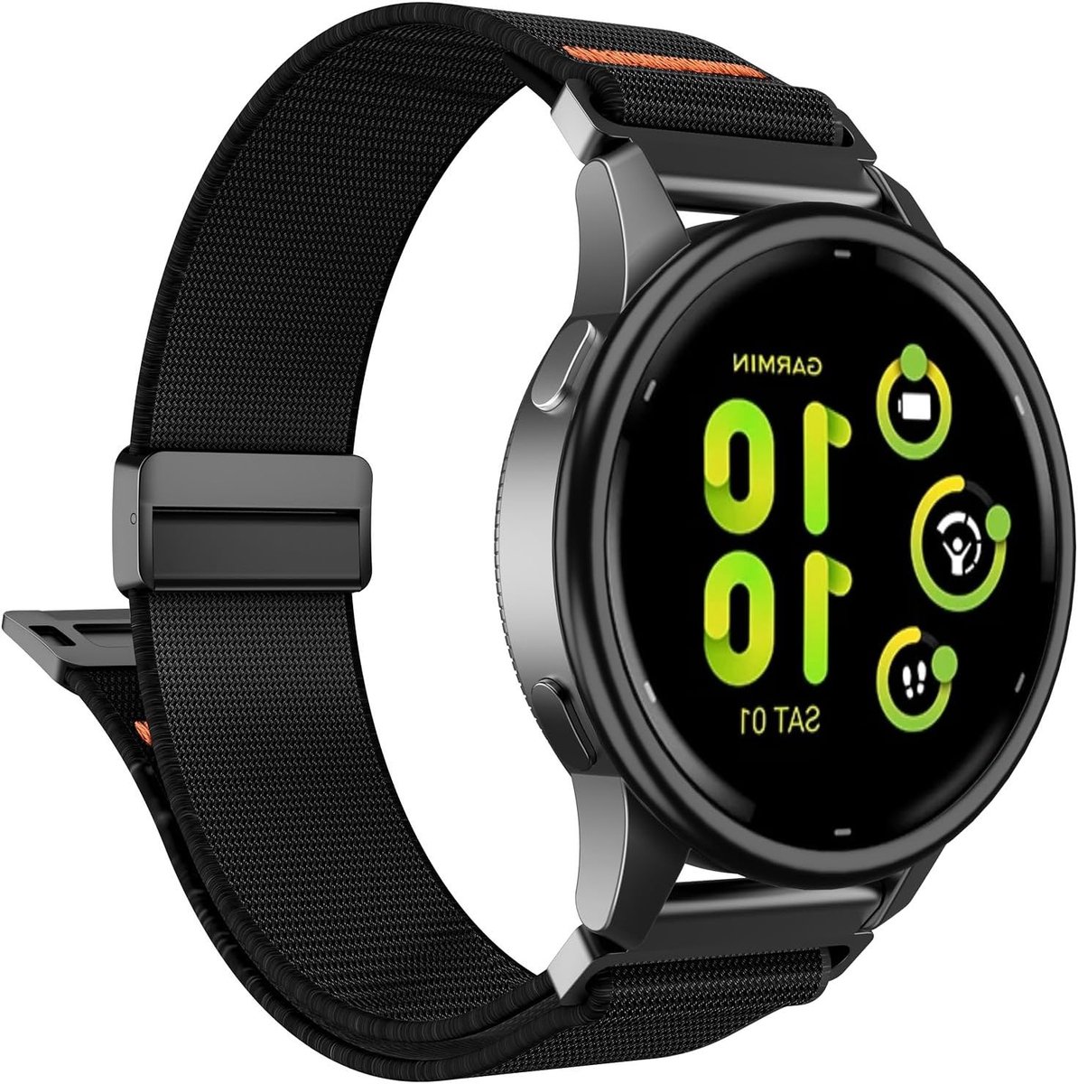 Nylon Sportband voor Garmin Venu 3/2, Vivoactive 4, Forerunner 255 en Amazfit Bip 6 - Stretchy, Comfortabel en Duurzaam in Zwart en Oranje