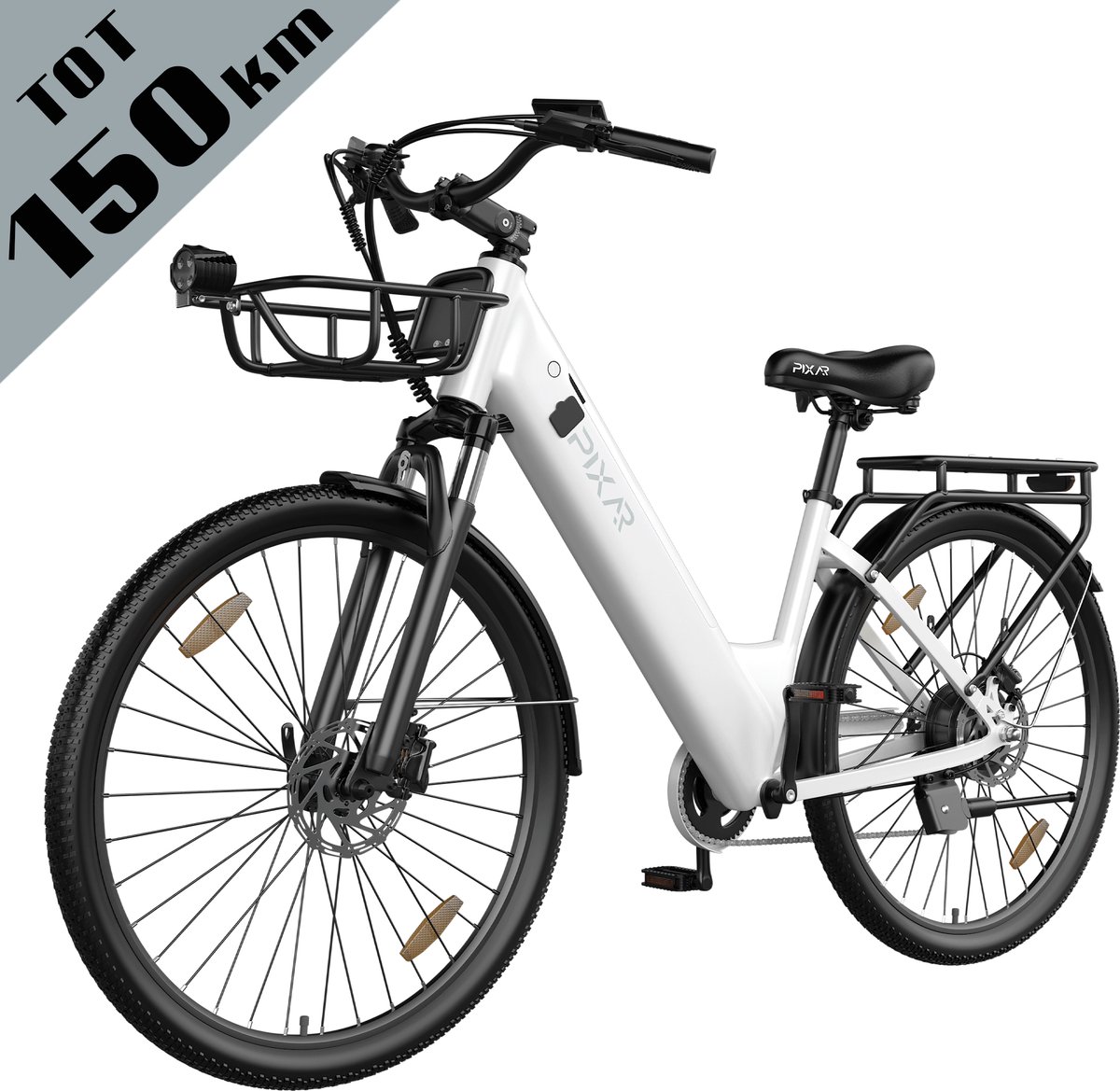Galaxy C1 Pro Elektrische Stadsfiets 28 Inch - Extra Groot Bereik tot 150 km - 36V 18Ah EVE Accu - 250W Motor - Hydraulische Schijfremmen - Shimano 7 Versnellingen - Verende Voorvork - Inclusief Fietsmand en Slot-wit