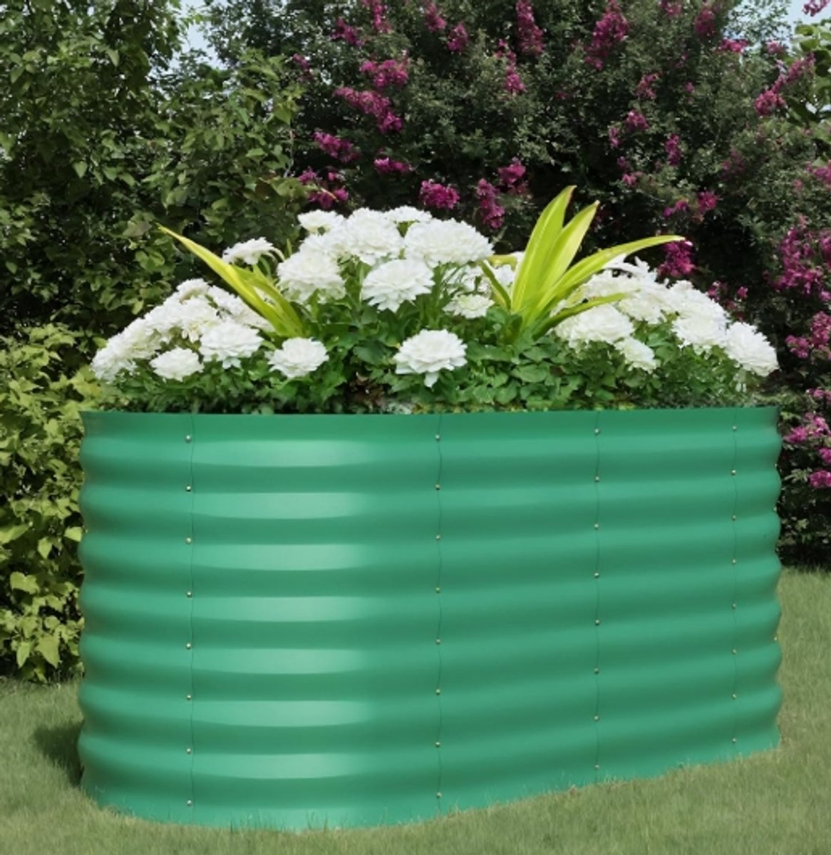 Gegalvaniseerde Moestuinbak Ovaal - Verhoogde Plantenbak Metaal 120 x 60 x 60 cm - Bodemloze Kweekbak met Versterkte Trekstang & Veiligheidsranden - Weerbestendig - groen