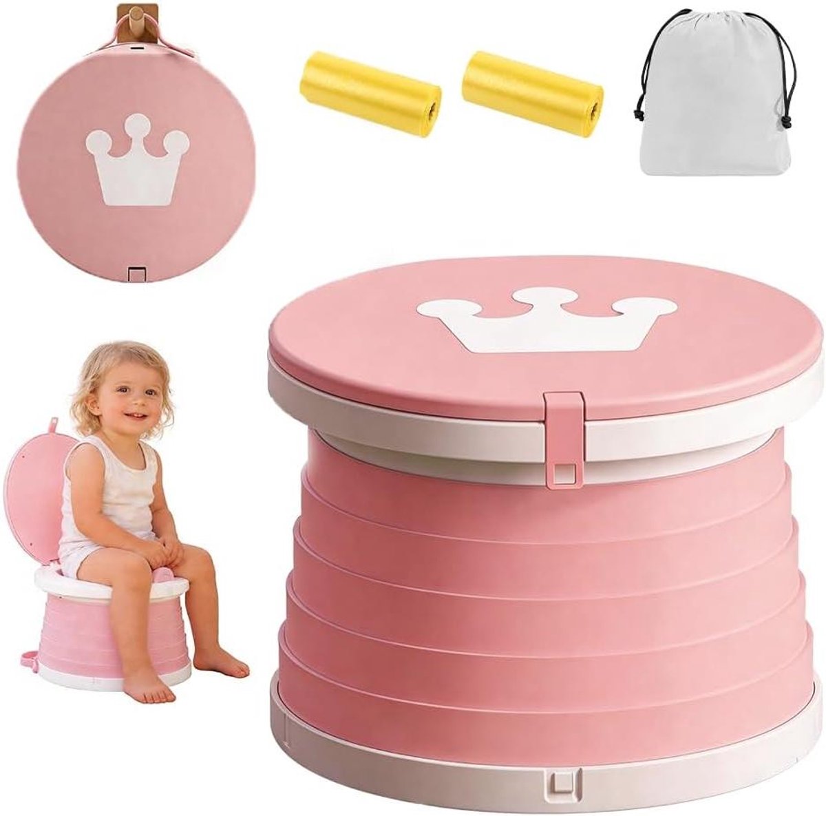 Kinderpotje Op Reis - Draagbaar Toilet - Zindelijk Trainen - Opvouwbaar Ontwerp - 5 cm Ingeklapt - Roze