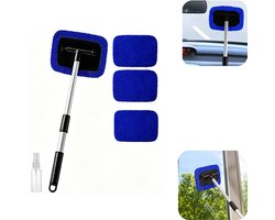 Schoonmaakgereedschapset - glasreiniging - ruitenwisserborstel - raamreinigingsborstel voor auto - uitschuifbaar - met spuitfles - vervangbaar - schoonmaakaccessoires - geschikt voor glas, autoramen (blauw, 10,5*15,8 cm)