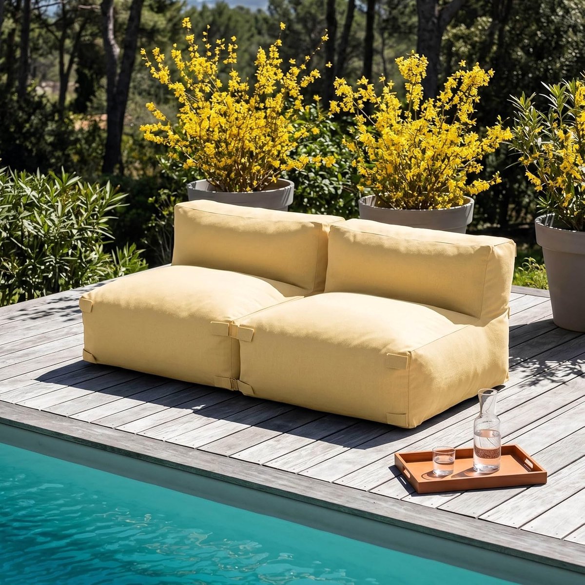 Solea Lounge 2-Zits Modulaire Tuinbank Lichtgeel – Waterafstotende Loungeset voor Tuin, Terras en Balkon – 170 x 85 x 65 cm