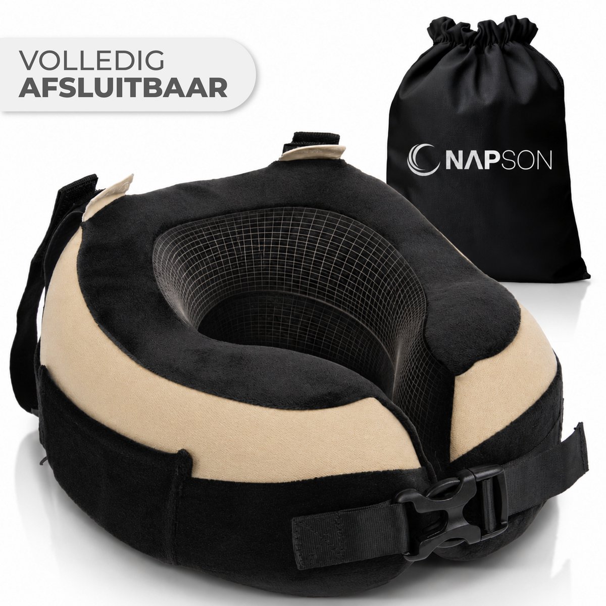 Bol.com Napson Nekkussen - Nekkussen vliegtuig - Reiskussen - Reiskussen nekkussen - Voor vliegtuig en auto - Traagschuim - Beige aanbieding