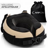 Napson Nekkussen - Nekkussen vliegtuig - Reiskussen - Reiskussen nekkussen - Voor vliegtuig en auto - Traagschuim - Beige