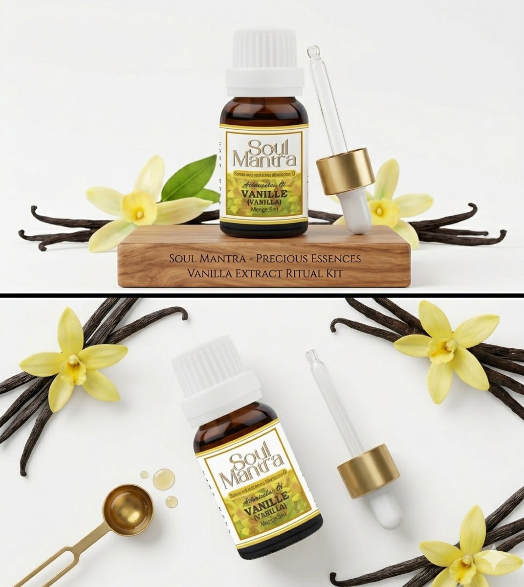 Soul Mantra Pure Vanille Etherische Olie voor Diffusers – 100% Therapeutische Vanille Etherische Olie – Vanille Etherische Olie voor de Huid – Onverdunde Vanille Olie (30 ml) Met Kajal Sticker
