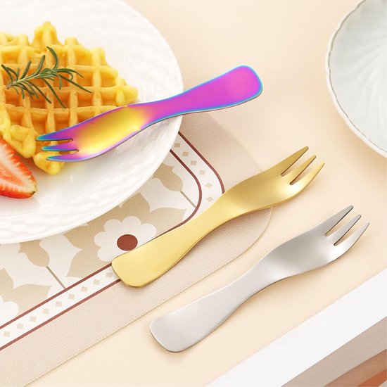 Roestvrij Staal Spork - Vork Lepel - Eten Bereiden - Spiegelgepolijst - 2 Stuks - Rose Goud — afbeelding 3