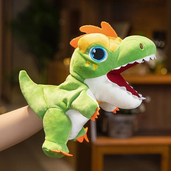 Dinosaurus Handpop - Pluche Speelgoed - Verhalen Vertellen - Zacht & Duurzaam - 20 cm - Groen — afbeelding 5