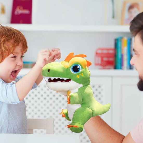 Dinosaurus Handpop - Pluche Speelgoed - Verhalen Vertellen - Zacht & Duurzaam - 20 cm - Groen — afbeelding 3