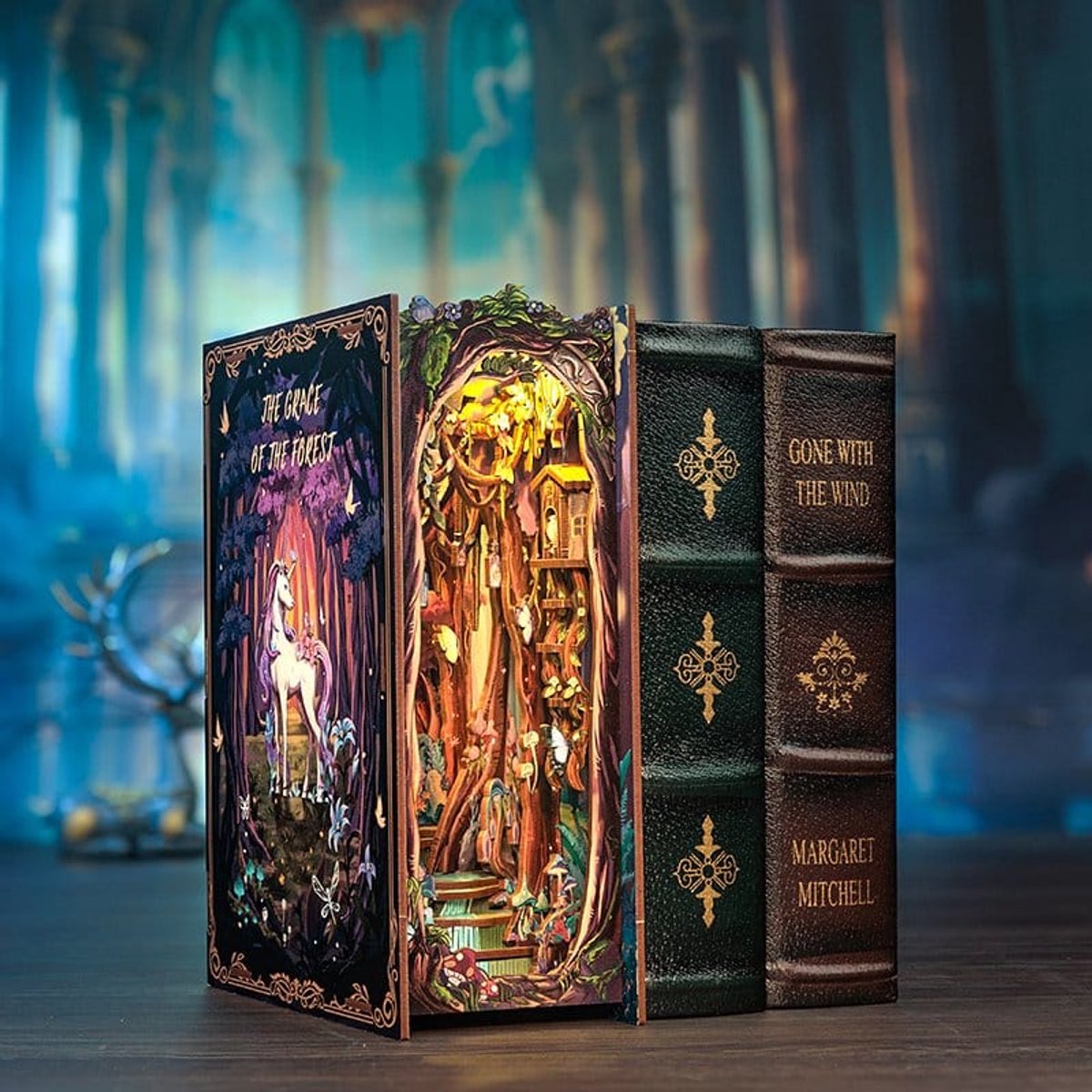 CuteBee Book Nook - Modelbouw - Houten 3D Puzzel - DIY Bouwpakket Volwassenen en Volwassenen - Boekensteun - Boekenhouder - The Grace of Forest — afbeelding 14