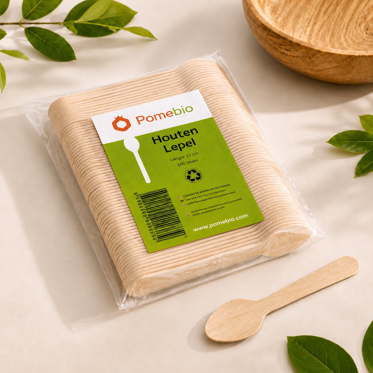 Pomebio houten ijslepel-koffielepel-mini lepel -110mm-200 stuks-theelepel
