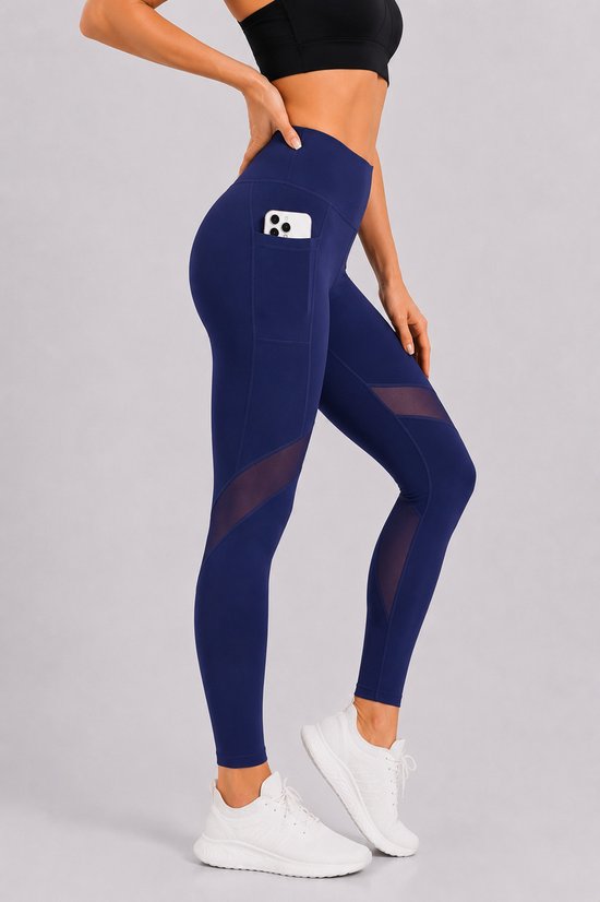 SparkNine Meshmotion sportlegging - dames - met zakken - XL - blauw - stijlvolle mesh panelen - telefoon zakken - elastisch - squatproof — afbeelding 2