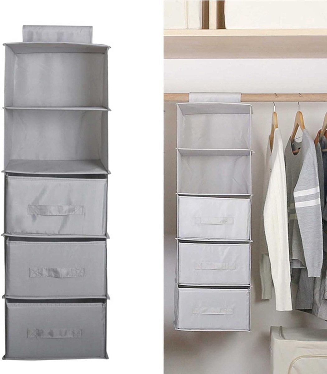Opbergtas Organizer - Hangende Lade - Kasten Ordenen - Wasbaar Oxford Doek - 5 Lagen - Naturel