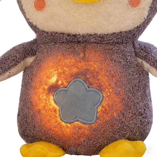 Pinguïn Pluche - Ademend Dier - Rustige Slaap - Ritmische Ademhaling - 28 cm - Paars Grijs van pinguin — afbeelding 3