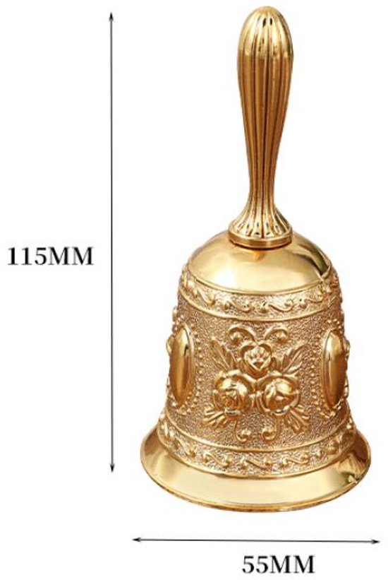 Tafelbel - Handbel - Zinklegering - Handbellen - Tafelbellen - Schoolbel - Receptiebel - Klassieke Handbel - Beltonen - Bel - Butler bel - Geschikt voor thuis, restaurants en feesten - 5.5*11.5cm - Goud — afbeelding 5