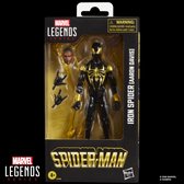 Doos van Iron Spider (Aaron Davis) actiefiguur met gouden spinnenpak, Mech-armen en accessoires.