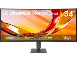 LG UltraWide 34U640B-B - WQHD VA Monitor - USB-C 65W - 1800R Cruved - 144hz - 34 inch