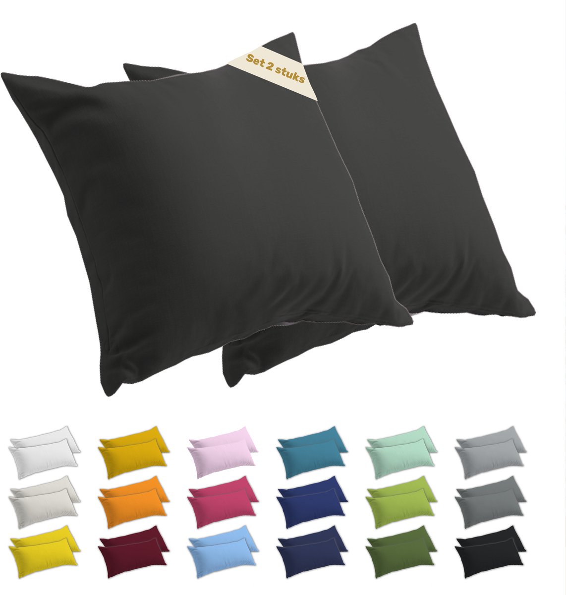 Lavea® Kussenslopen 60x60 cm Set van 2 – Kussenhoezen van 100% Zachte en Ademende Jersey Katoen met YKK Ritssluiting – Antraciet