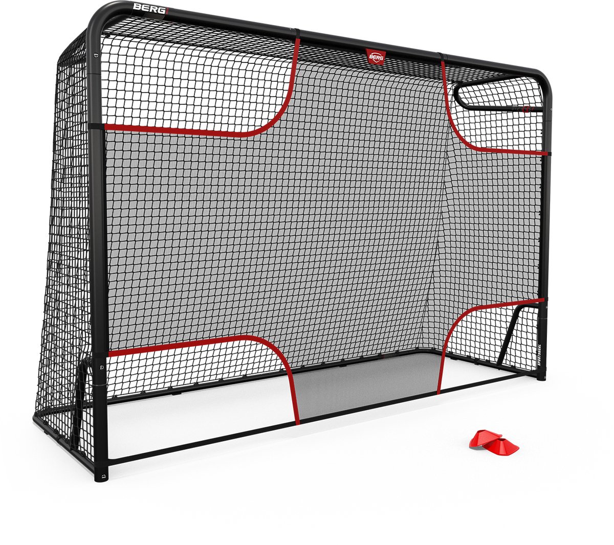 BERG SportsGoal L Voetbaldoel met Target Net - Voetbaldoel 300x200 cm - Voetbaldoel met geïntegreerde scoreteller - Inclusief 4 pionnen - Voetbaldoel Zwart/Rood