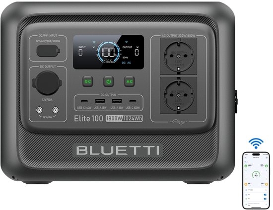 BLUETTI Elite 100 V2 1024Wh - 1800W (3600W piekvermogen) - Draagbare stroomgenerator - Powerstation 230V Draagbare Accu -voor Camping, Camper, Thuis Noodstroom