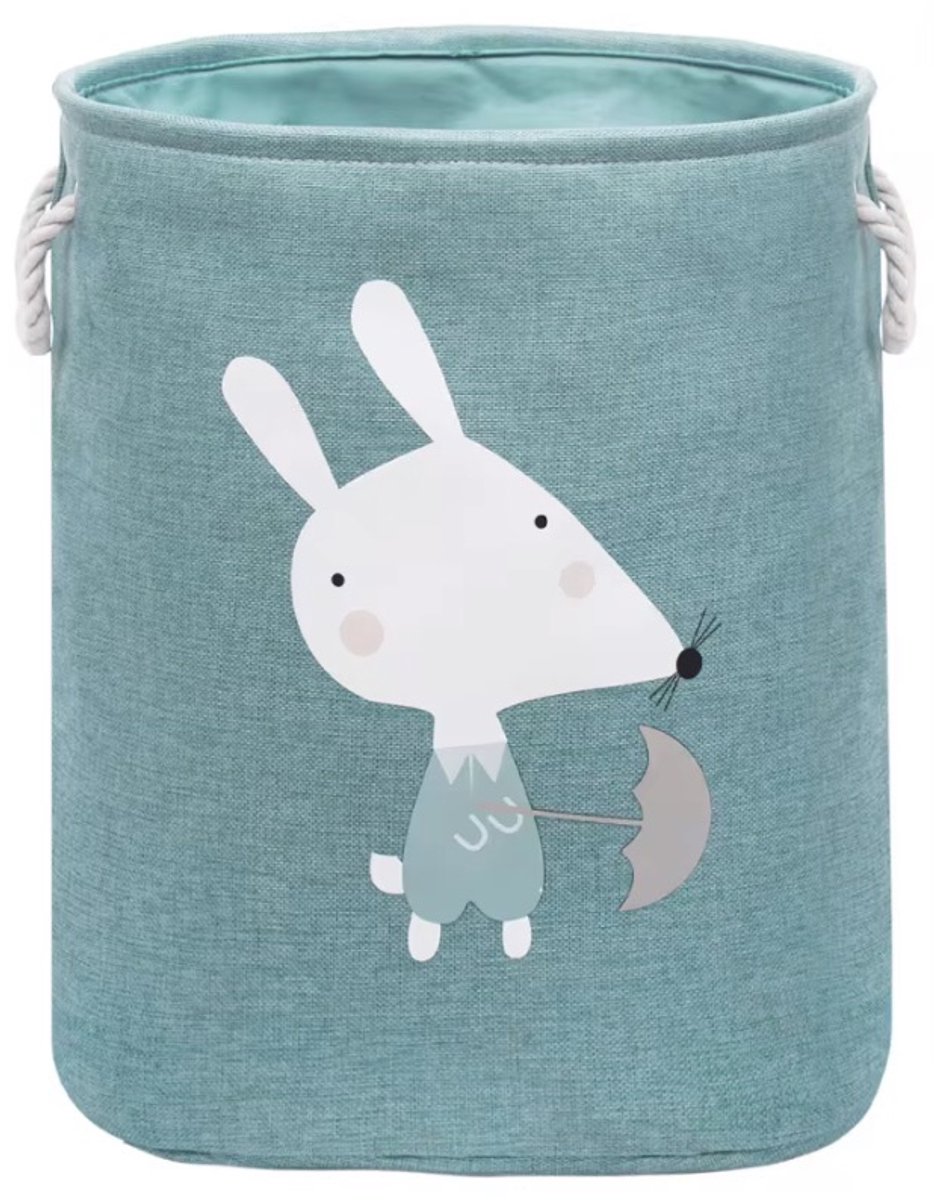 Il Bambini - Linnen Speelgoedmand kinderen – Opbergmand babykamer – Wasmand baby – Speelgoedmand baby – Blauw Muis – 40 x 45 cm – 45 Liter
