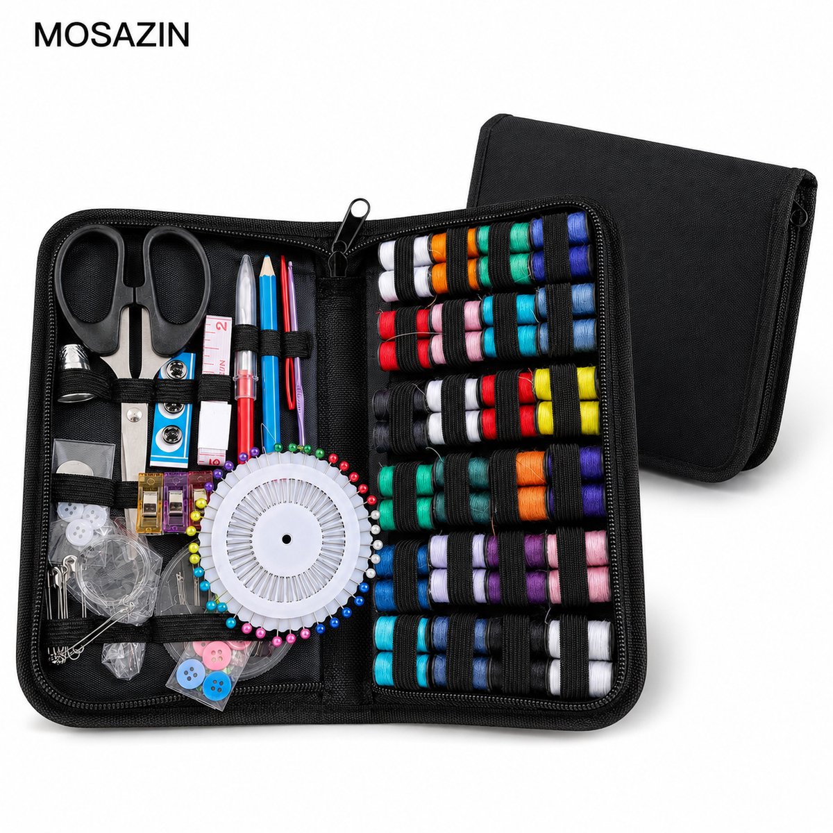 MOSAZIN Naaiset – Complete Naaikit met Opbergtas – Naaigerei Set voor Thuis, Hobby, Reizen en Kleding Reparatie – Zwart