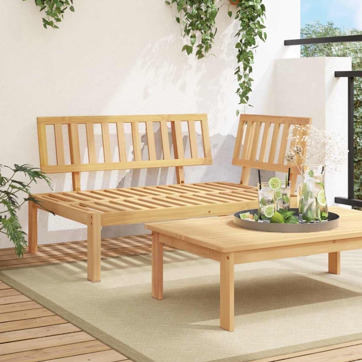 AcaciaCorner Modular Luxe Tuinhoekbank 133 x 92 x 69 cm – Massief Acaciahouten Pallet Lounge Bank 3-Zits Sectionele Outdoor Sofa – Weerbestendige Tuinmeubelen in Bruin