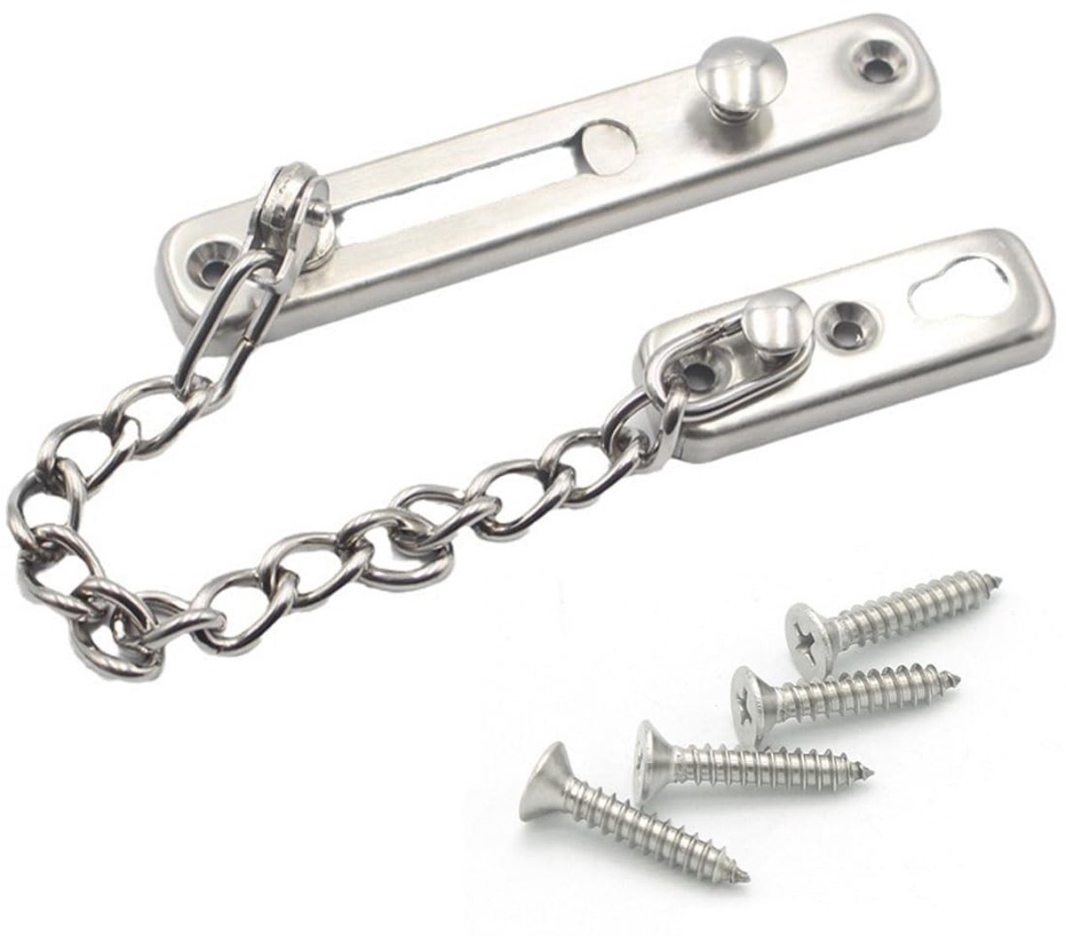 Dailygoods- Kettingslot Diefstalbeveiliging - Deurketting - Roestvrij Staal - Binnendeuren/Ramen - Schroeven Inclusief - Krasbestendig