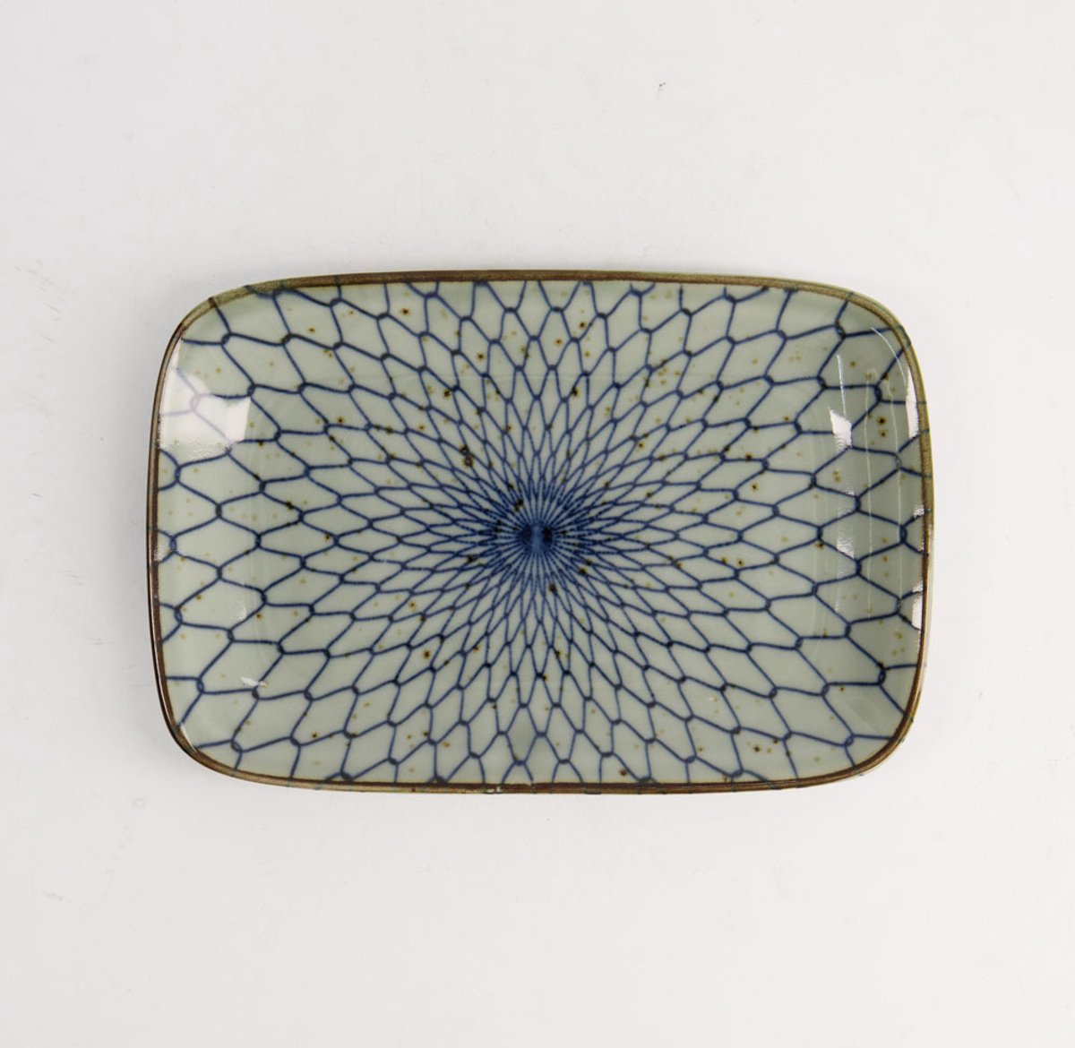Tokyo Design Studio - Mashiko Plate Rect. - Rechthoekig Bord - Mesh Blue - 16,3 x 10,2 cm