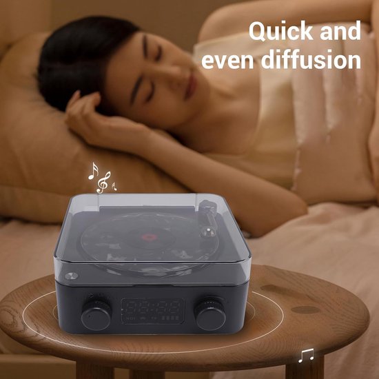 Retro Bluetooth-speaker, draagbare Bluetooth-speakers, stereospeaker met waterrimpeleffect-verlichting en tijdweergave, retro platenspeler-stijl Bluetooth-speaker voor slaapkamer en studio (hoogglans zwart) — afbeelding 5