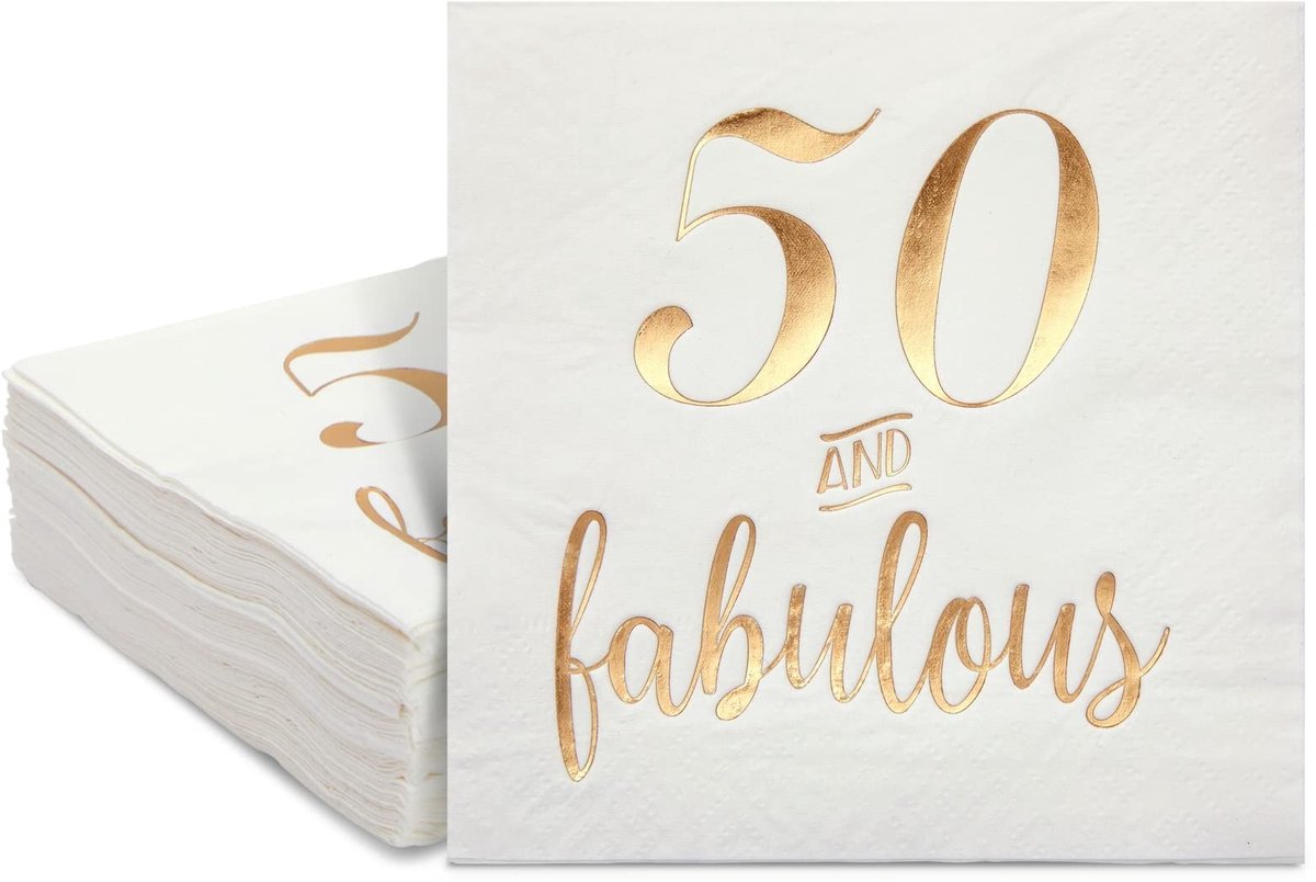 Servetten '50 en Fabulous' Goudfolie - 50 Stuks voor Verjaardag