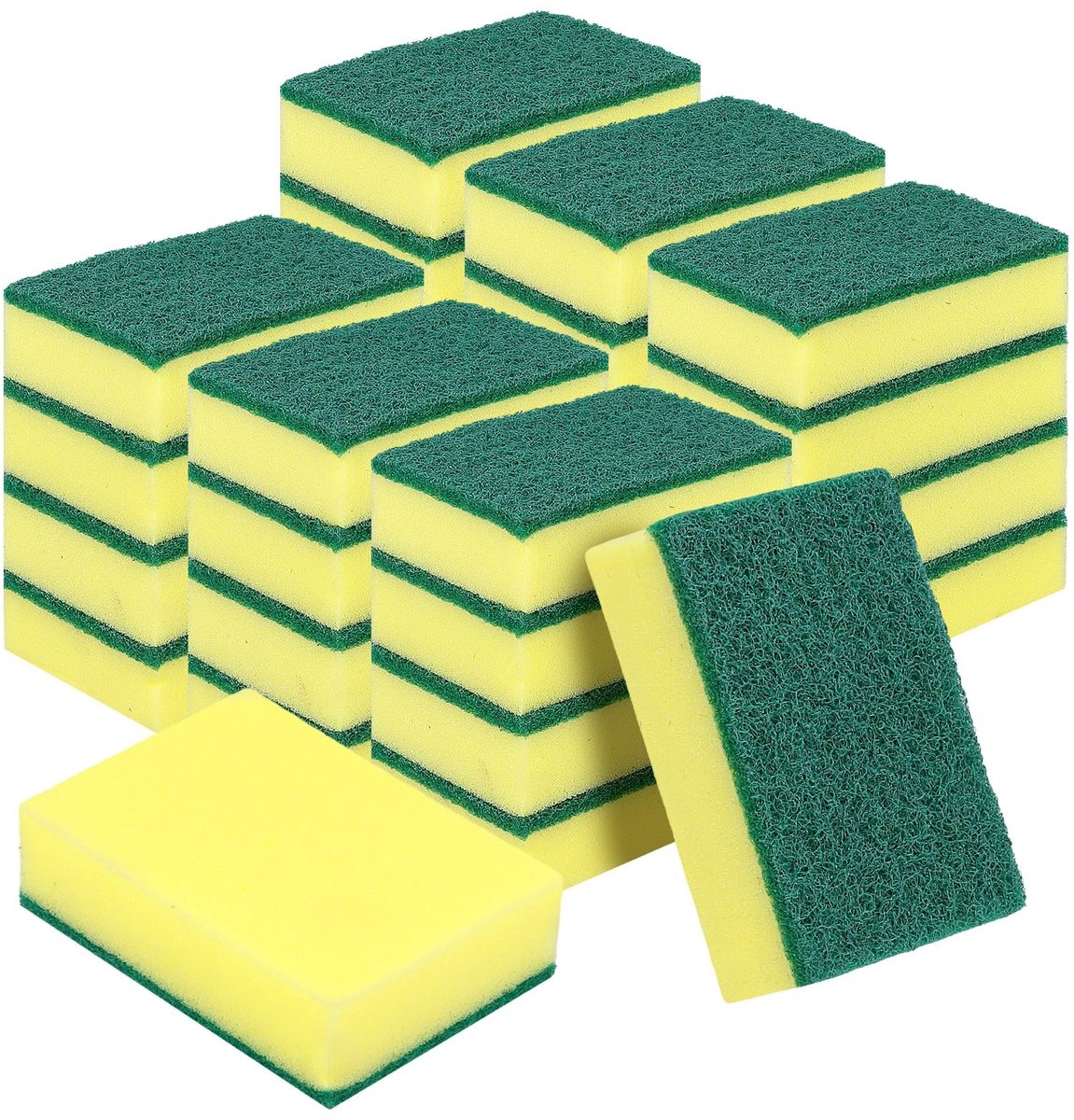 Dailygoods- Keukensponzen 40 Stuks - Dubbelzijdige Poetssponzen - Ergonomische Afmetingen - 10 x 7 x 3 cm - Groen-Geel - Geschikt voor Huishouden - Sponzen