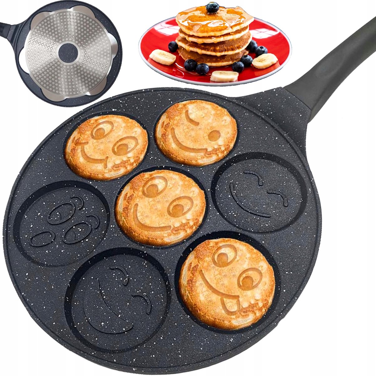 Pannenkoekenpan met 7 Vrolijke Gezichtjes - Ø 26cm - Geschikt voor Inductie