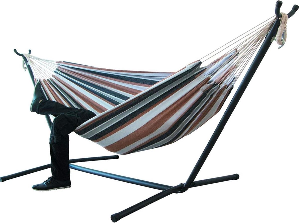 Kampeerhangmat - Tweepersoons hangmat - Buiten Ontspannen - Duurzaam Canvas - 200 x 150 cm - Bruin