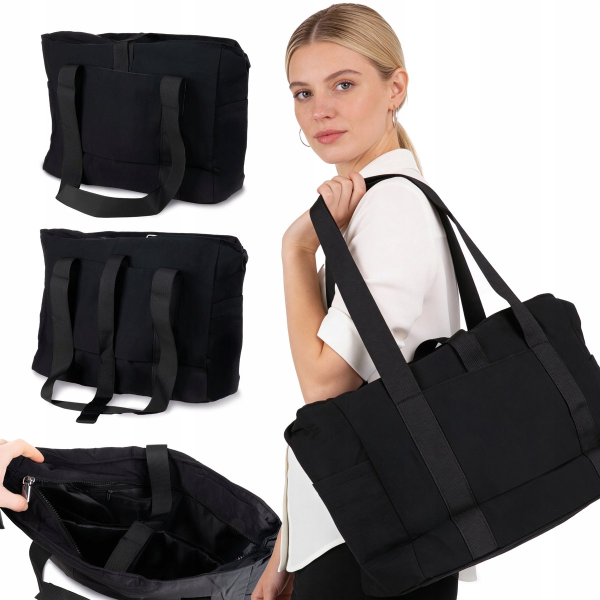 Ruime Zwarte Reistas Schoudertas Shopper - Perfect voor Werk en Reizen