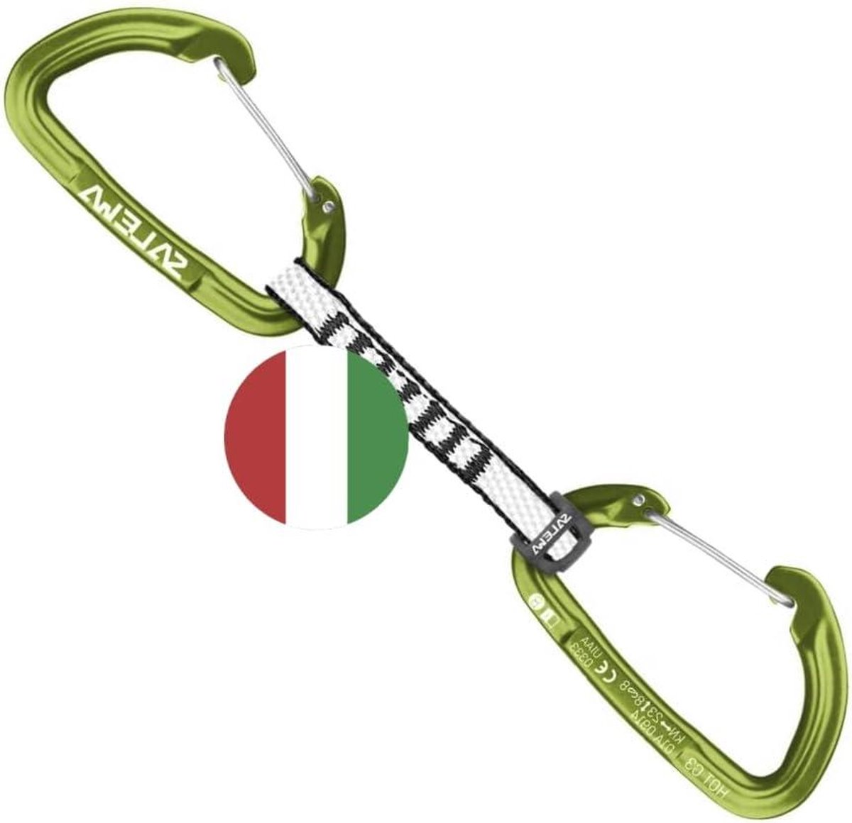 Express Set - Klimset Karabijn - Klimmen Outdoor - Draadslot Beveiliging - 100 mm Lus - Fluo Groen