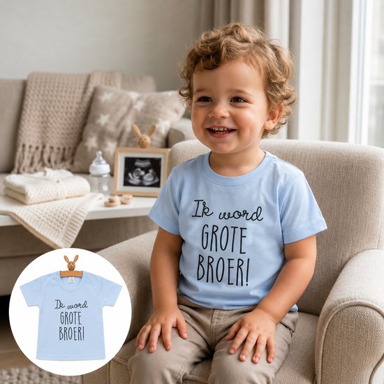 Shirt Ik word grote broer  big brother | korte mouw | licht blauw | maat 86 zwangerschap aankondiging bekendmaking baby