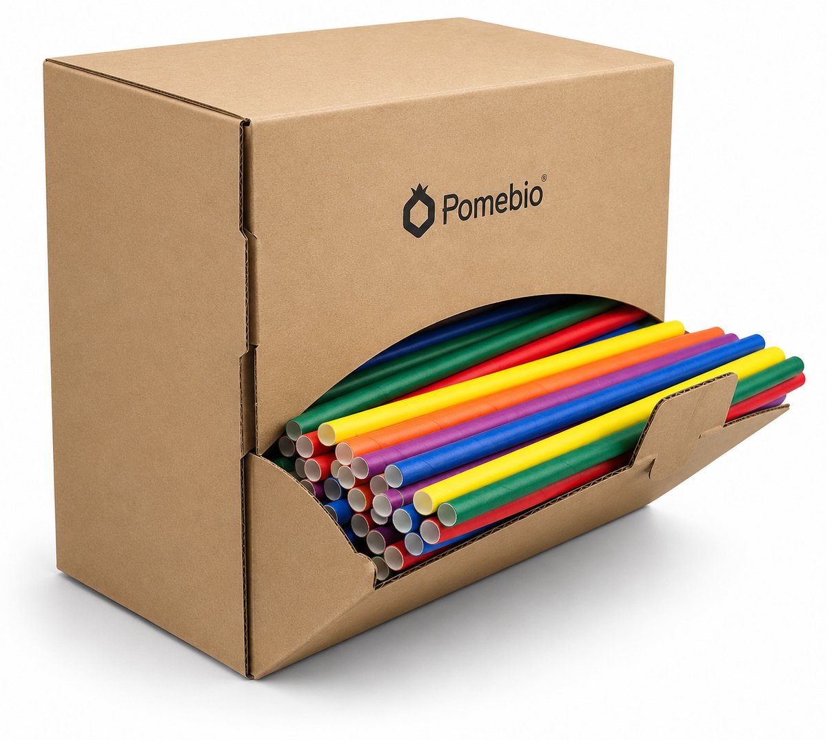 Pomebio papieren rietjes - mix kleuren - 6x195 mm - dispenserbox à 500 stuks