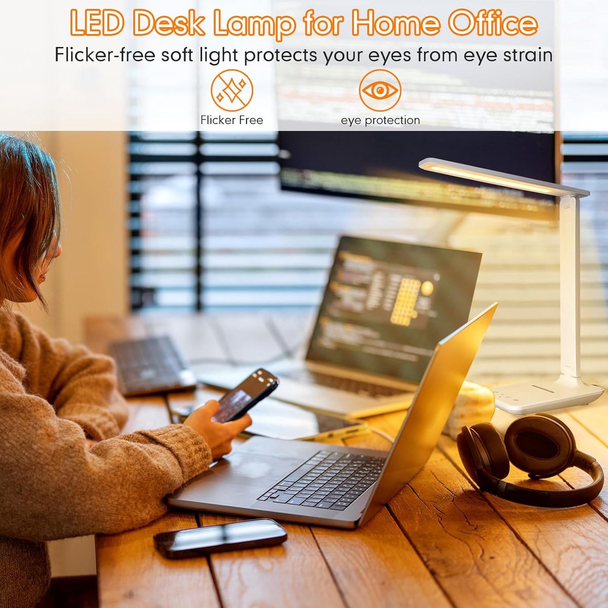 VHV Bureaulamp LED - Bureaulamp - Tafellamp - Daglichtlamp - LED leeslamp - Met USB-oplaadpoort - 5 lichtstanden - Touch-bureaulamp - opvouwbare spikelamp - voor studie, , kantoor, nachtkastje - Wit thumbnail 7