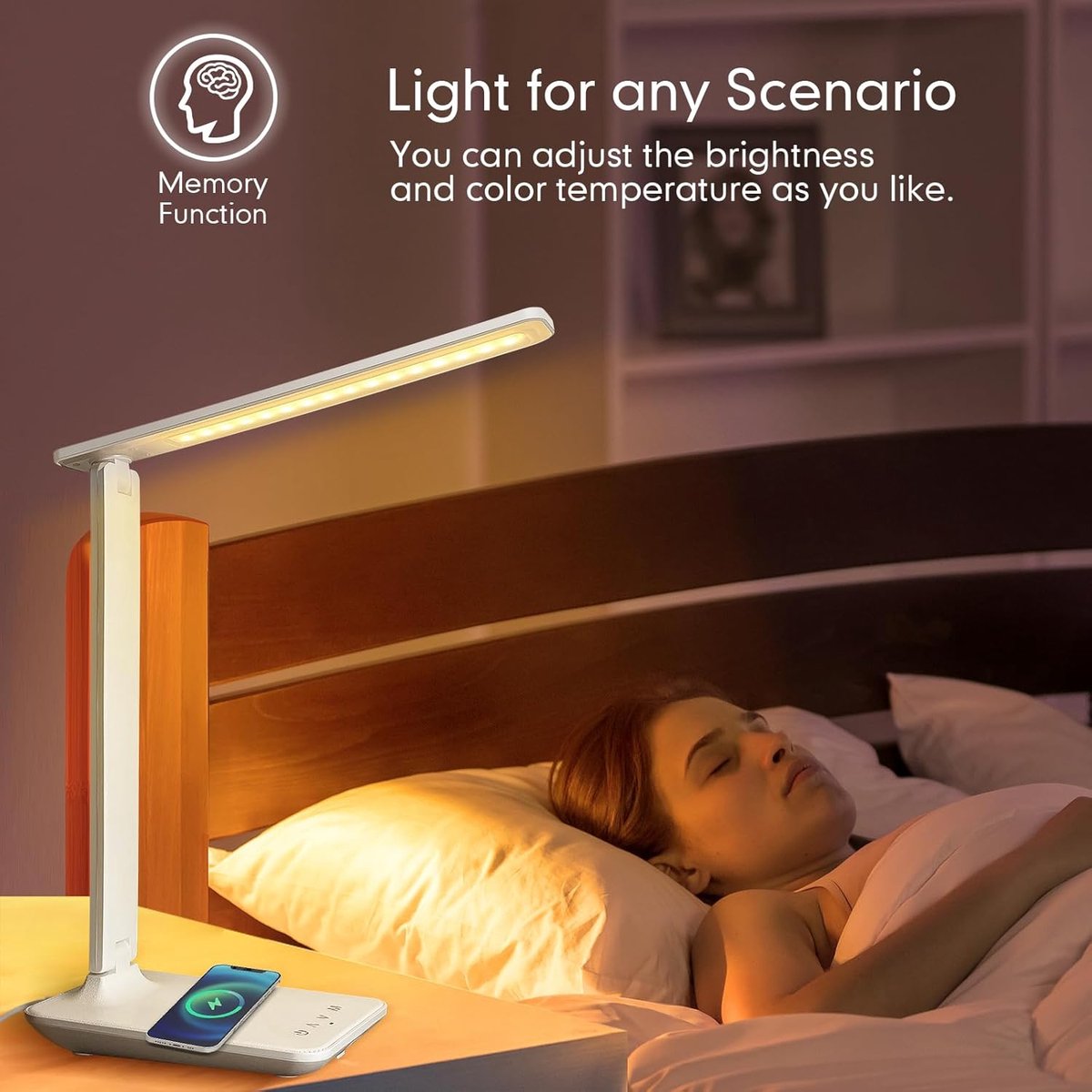 VHV Bureaulamp LED - Bureaulamp - Tafellamp - Daglichtlamp - LED leeslamp - Met USB-oplaadpoort - 5 lichtstanden - Touch-bureaulamp - opvouwbare spikelamp - voor studie, , kantoor, nachtkastje - Wit thumbnail 2