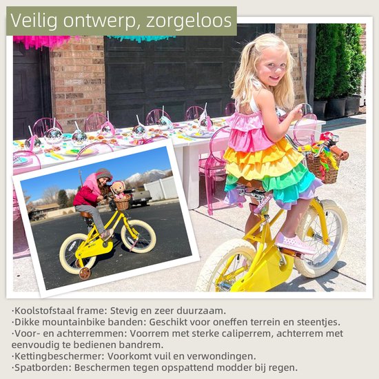 STITCH Fantasy Meisjesfiets 16 inch – Geel Kinderfiets met Zijwieltjes & Mandje – 3-5 jaar — afbeelding 2