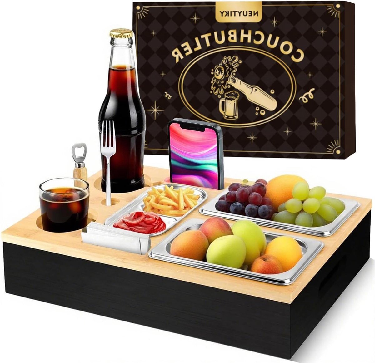 Bank Bar - Snack Box - Ontspannen Avonden - Alles Op Eén Plek - 3 Bakjes - Zilver