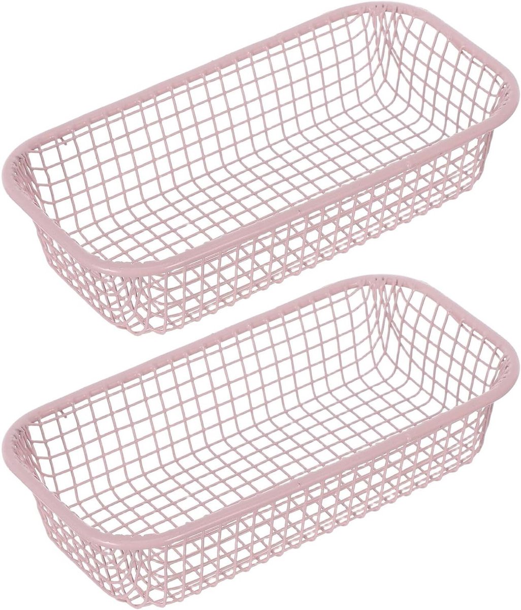 Draadmand Set - Opbergmandjes - Bureau Organisatie - Sterk Ijzerdraad - 2 Stuks - Roze
