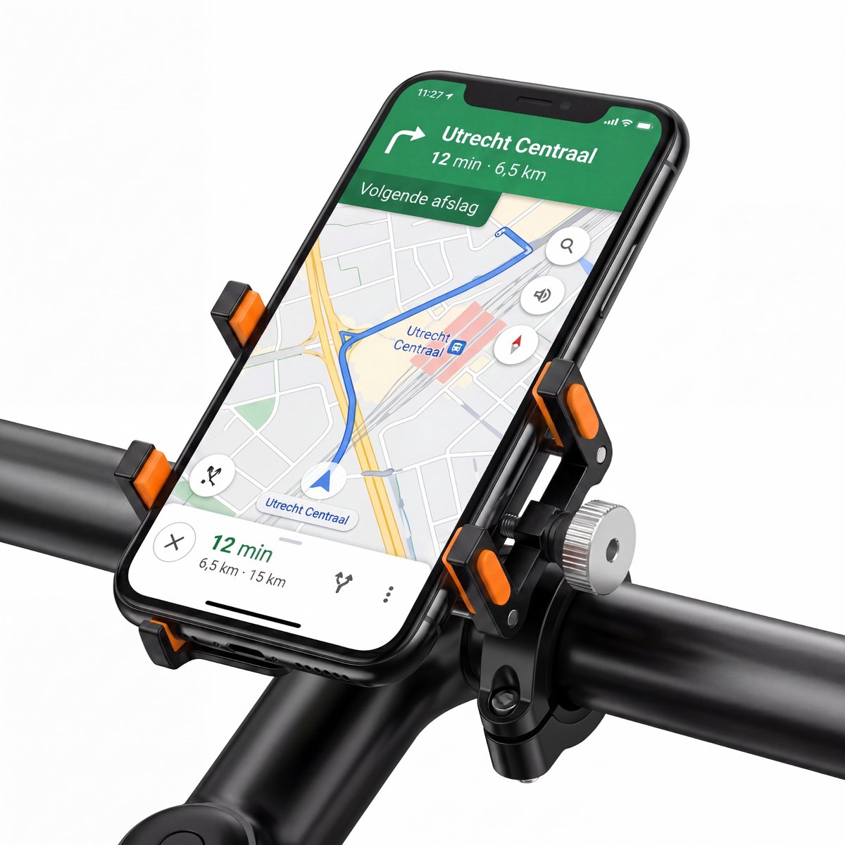 OneProduct Telefoonhouder MTB - Aluminium Smartphone Houder - Voor Fiets, E-bike, Scooter & Brommer - Oranje
