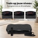 Drie displays van Fithlon trilplaat die verschillende intensiteitsniveaus tonen.