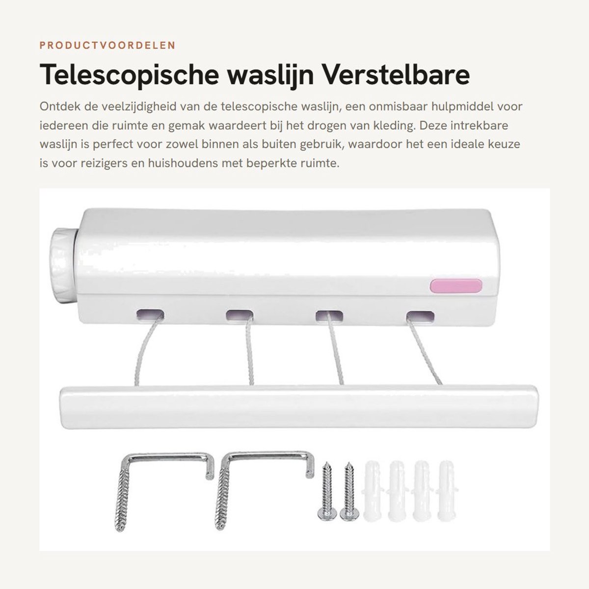 Dailygoods- Waslijn Telescopisch - Verstelbaar - Intrekbaar - Draagbaar - Voor Binnen/Buiten - Belastbaar tot 8 kg - Kledingdroger