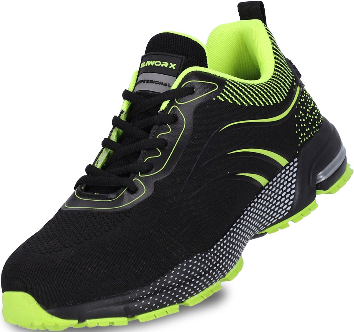 ELIWORX S1PL Veiligheidsschoenen Heren Staalneus – Onyx Pro Mesh Werkschoenen Antislip – Zwart/Neon – 44