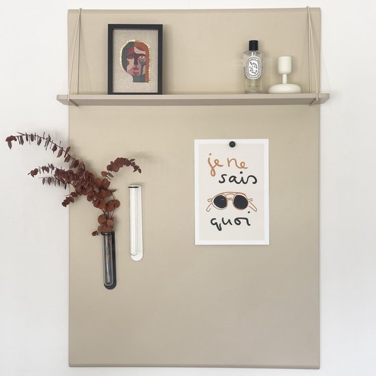 Magneetbord - Alfie Almond (Beige) - XL 102 x 71cm - Met Plankje - Stalen Magnetisch Memobord & Wandorganizer voor Keuken & Woonkamer - Magneetbord kind - Clover Living
