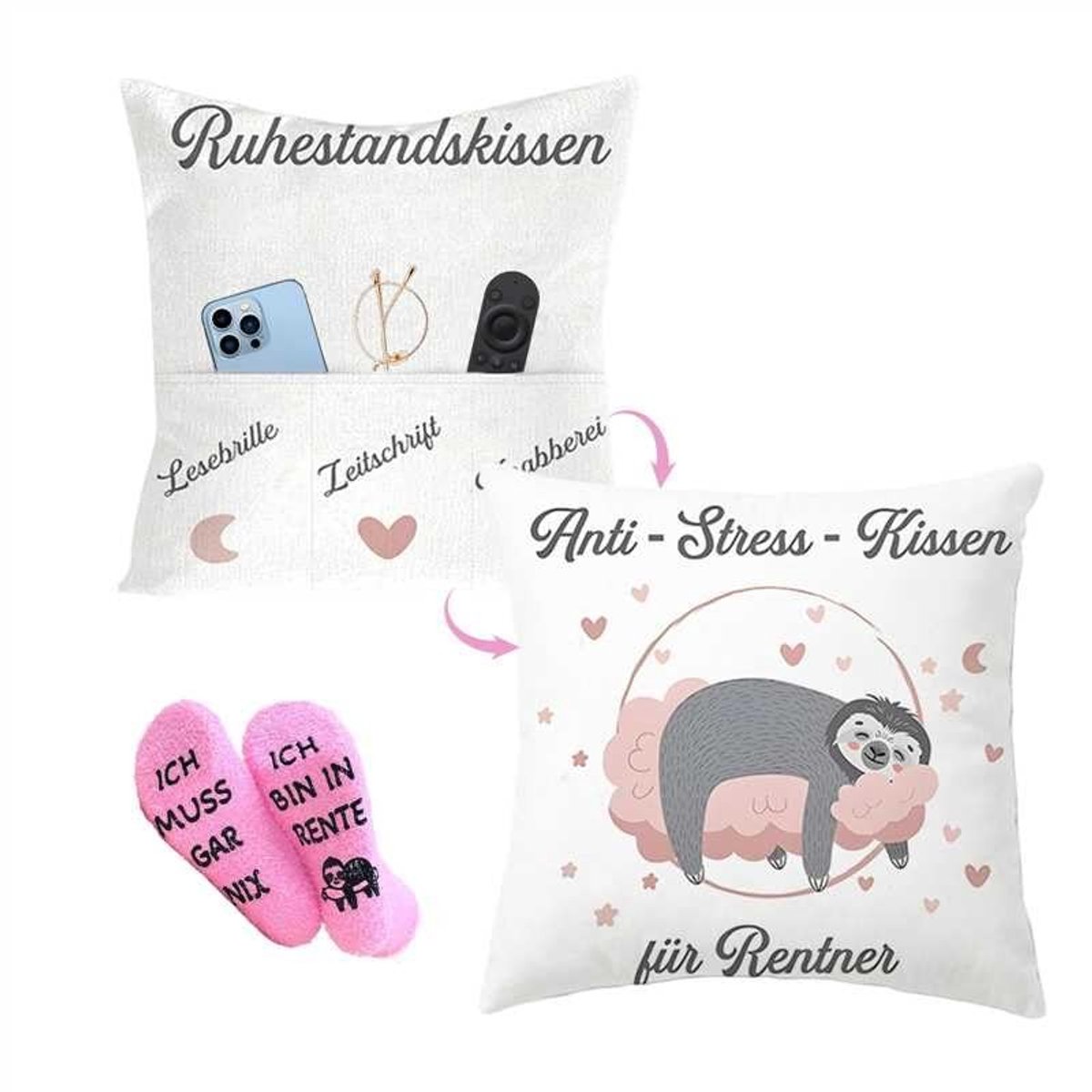 Dailygoods- Pensioen Cadeau Grappige Cadeauset - Kussensloop 45x45 cm - Sokken - Polyestervezel - Afscheidscadeau voor Vrouwen - Zachte Roze Sokken