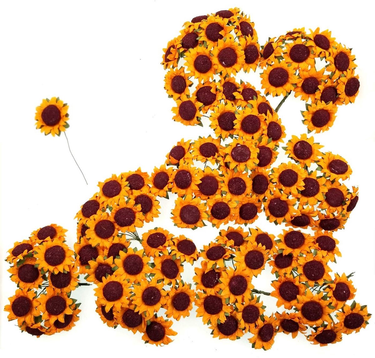 LIVIA HOME- Kunstmatige Zonnebloemen - 100 Stuks - Papieren Bloemhoofd - IJzeren Steel - Decoratie voor Ambachtelijke Projecten - Lengte 8.5 cm - Kunstbloemen