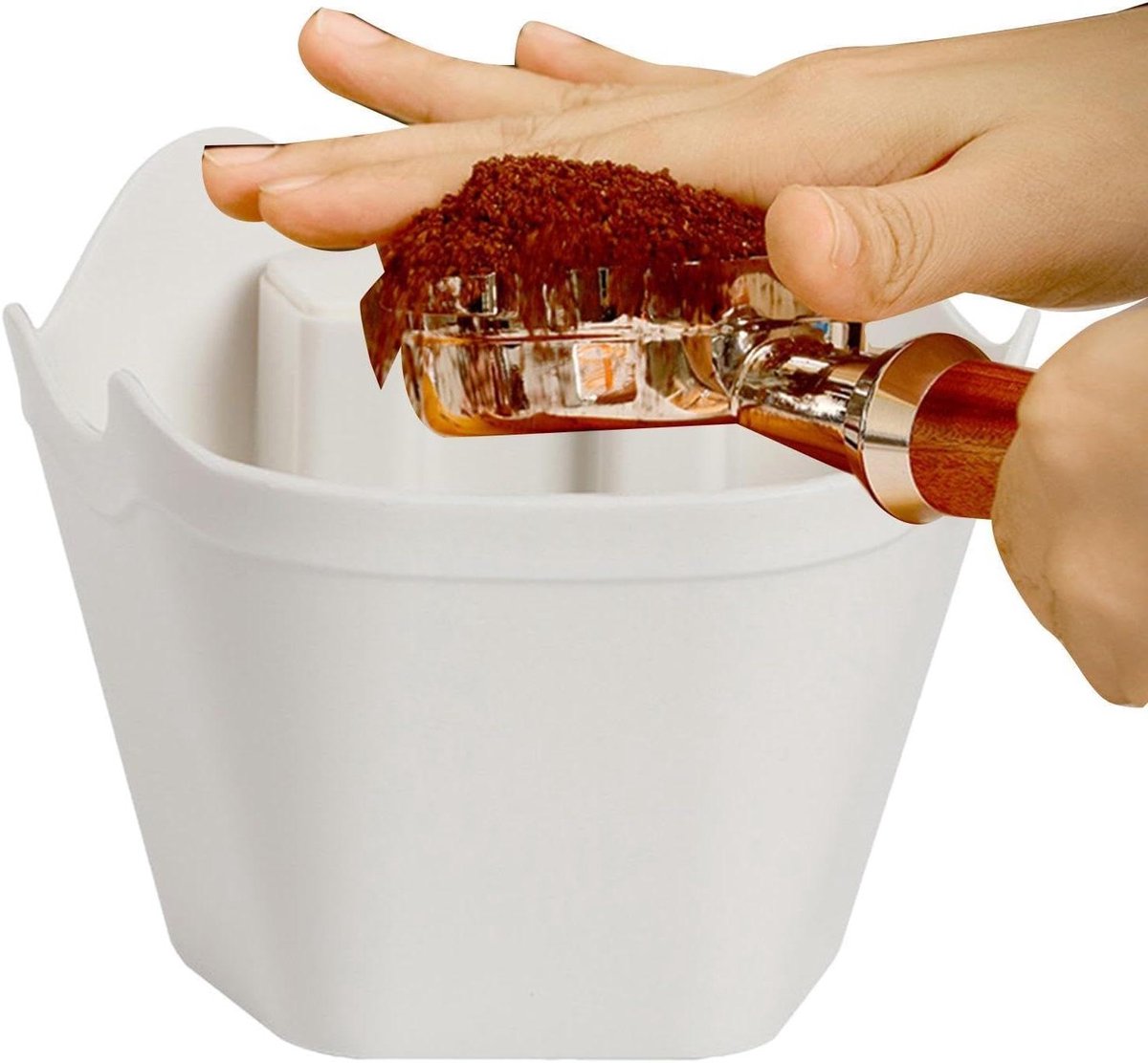 Koffie Afvalbak - Espresso Container - Barista Werkplek - Antislip Bodem - 13 x 13 x 10.5 cm - Wit